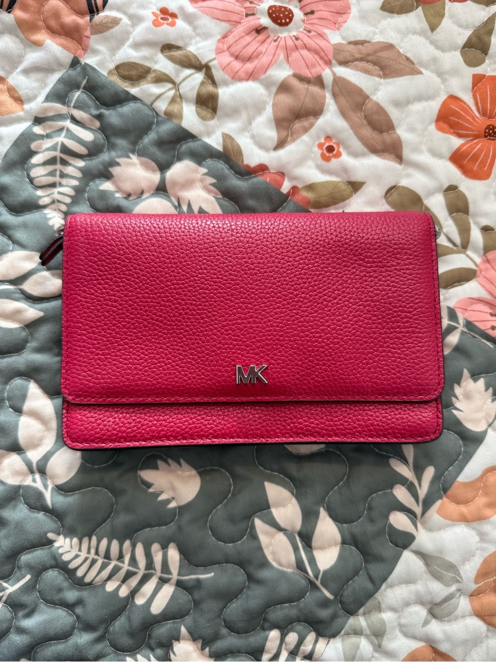 Michael Kors Hot Pink Pebbled Leather Wallet Crossbody